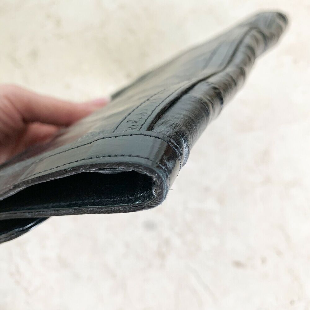 Black Genuine Eel Skin Envelope Clutch Bag Handbag with Pockets Nice! - Picture 6 of 9
